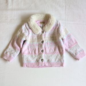 vintage babyGap pastel fair isle knit cardigan sweater with faux fur 12-18 month